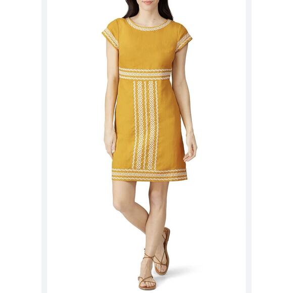 Boden Dresses & Skirts - Boden Laura Linen Embroidered Dress Size 4P Petite in Tuscan Sun Yellow